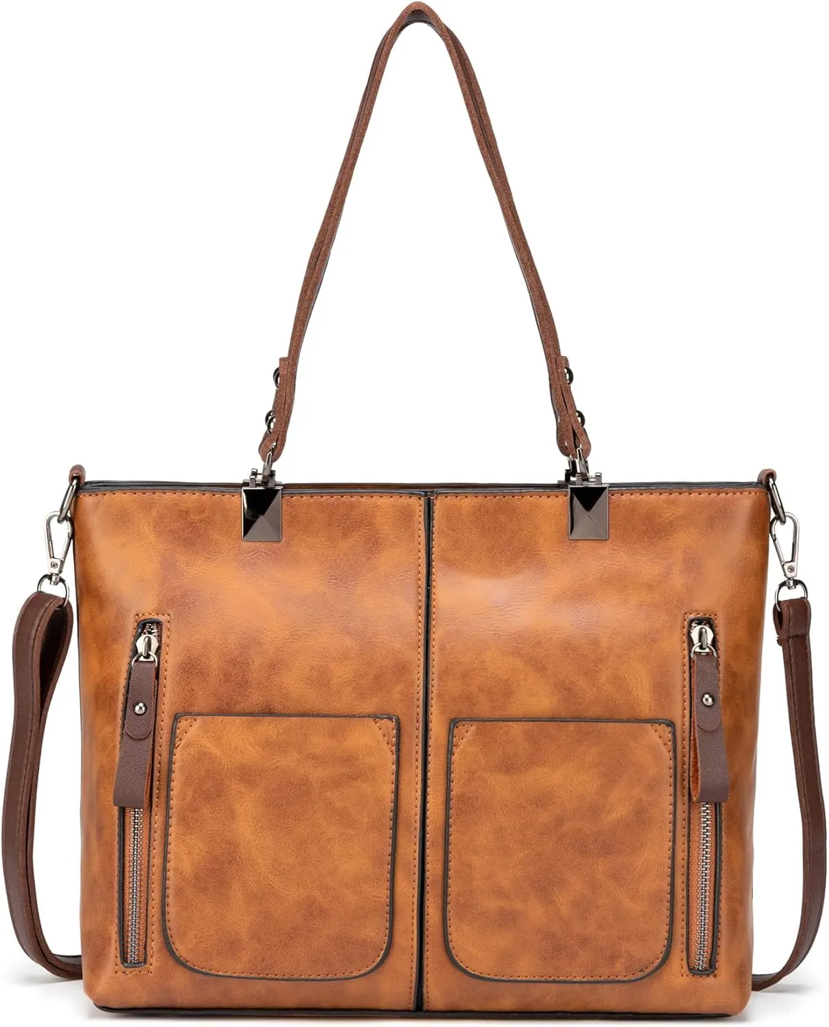 myfriday Vintage Leather Tote Bags for Women Large Capacity Zipper Top-handle Bag Ladies Satchel Bag Shoulder Handbag Purse