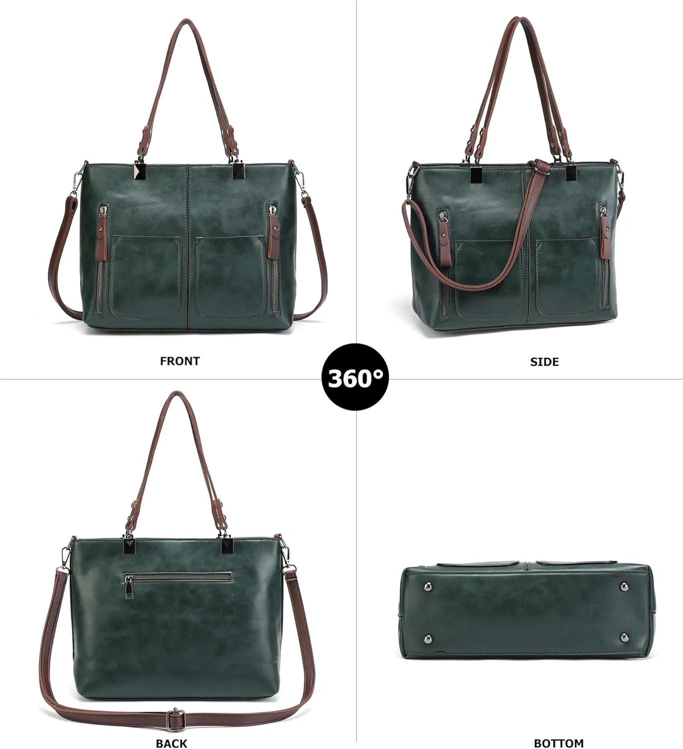 myfriday Vintage Leather Tote Bags for Women Large Capacity Zipper Top-handle Bag Ladies Satchel Bag Shoulder Handbag Purse