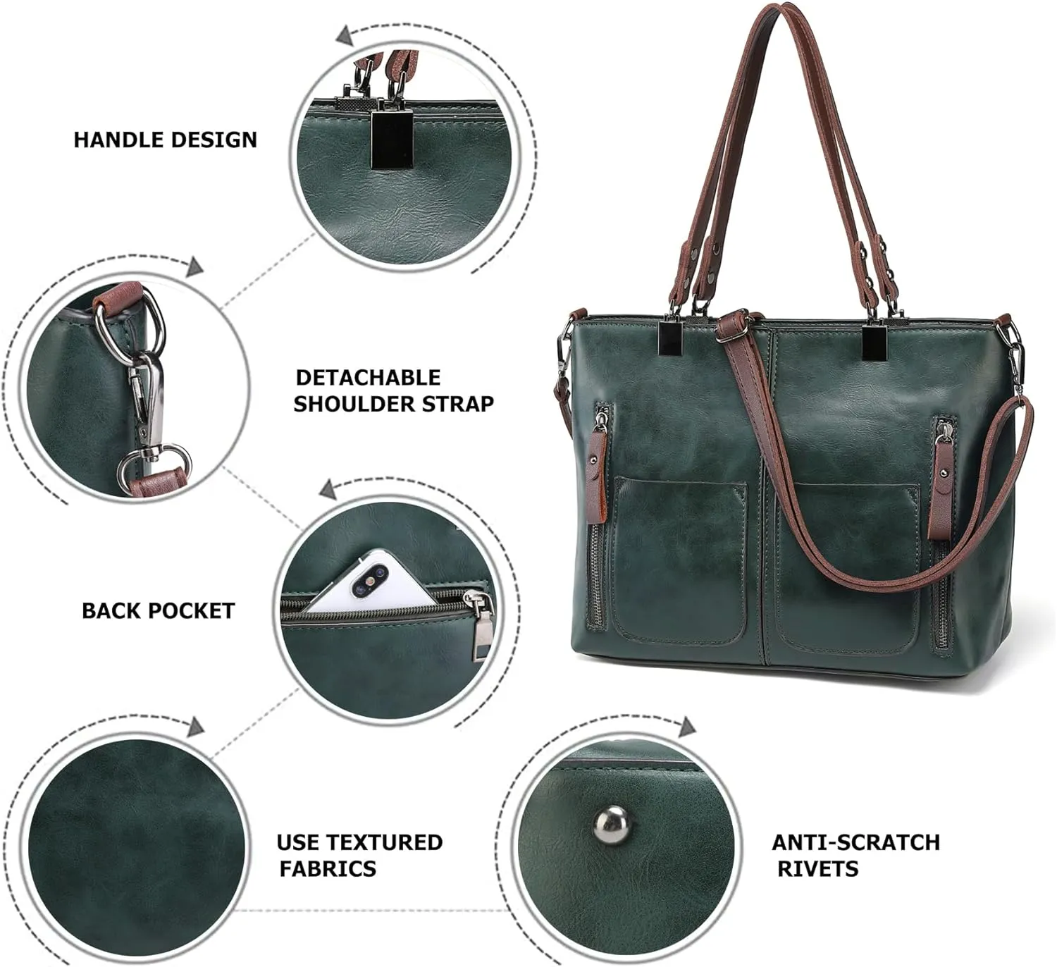 myfriday Vintage Leather Tote Bags for Women Large Capacity Zipper Top-handle Bag Ladies Satchel Bag Shoulder Handbag Purse