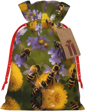 NEZIH Rural Honey Bees Wildflowers Print Xmas Drawstring Gift Bags Xmas Favor Bags Christmas Presents Party Supplies Favors