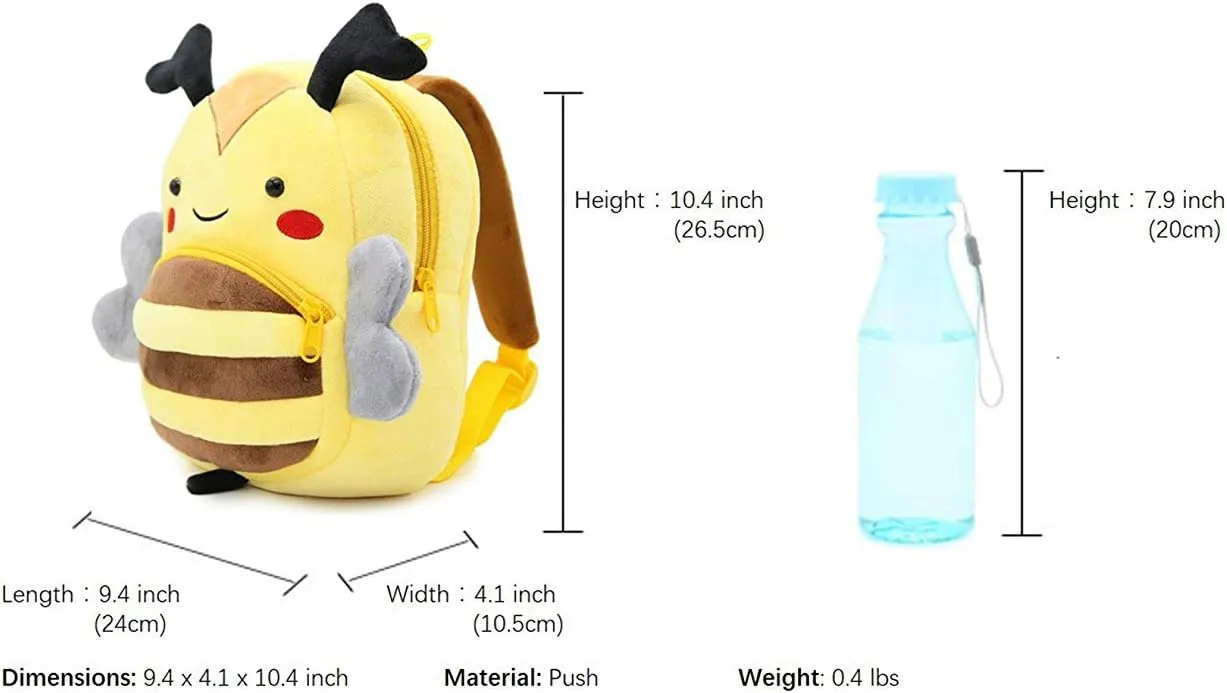 NICE CHOICE Cute Toddler Backpack Toddler Bag Plush Animal Cartoon Mini Travel Bag for Baby Girl Boy 2-6 Years(Bee)
