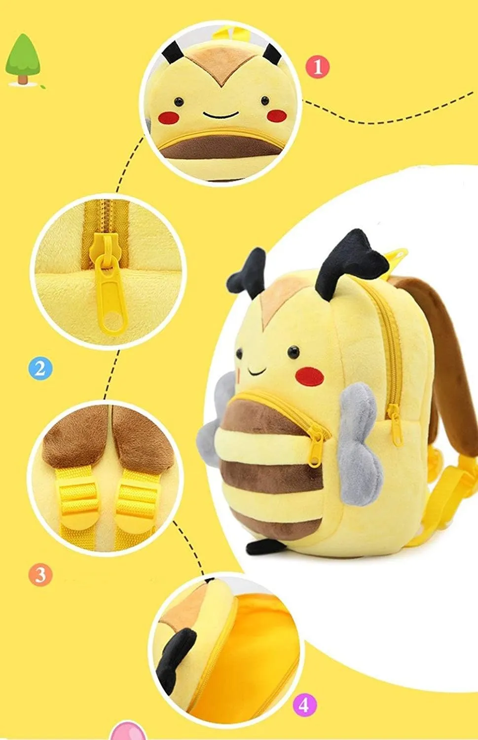 NICE CHOICE Cute Toddler Backpack Toddler Bag Plush Animal Cartoon Mini Travel Bag for Baby Girl Boy 2-6 Years(Bee)