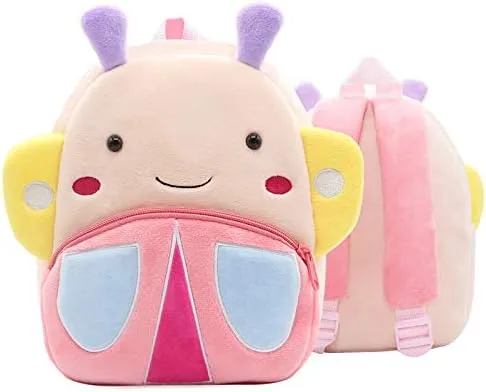NICE CHOICE Cute Toddler Backpack Toddler Bag Plush Animal Cartoon Mini Travel Bag for Baby Girl Boy 2-6 Years(Colorful Butterfly)