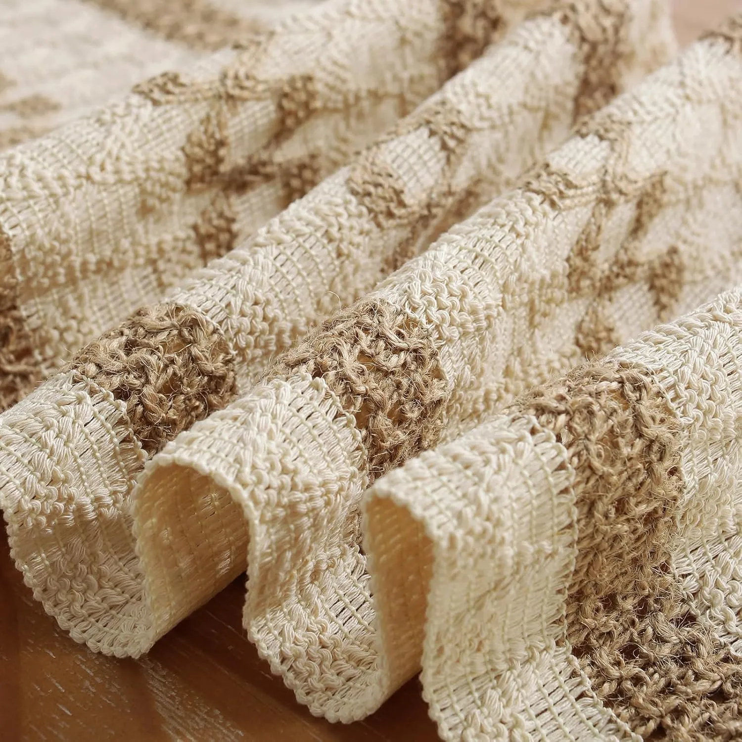 Niviy Boho Table Runner with Tassels 12 x 108 Inches Long, Cream & Brown Rustic Farmhouse Table Runner with Tassels for Home Kitchen Holiday Party and Wedding Decor Runner