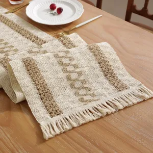 Niviy Boho Table Runner with Tassels 12 x 108 Inches Long, Cream & Brown Rustic Farmhouse Table Runner with Tassels for Home Kitchen Holiday Party and Wedding Decor Runner