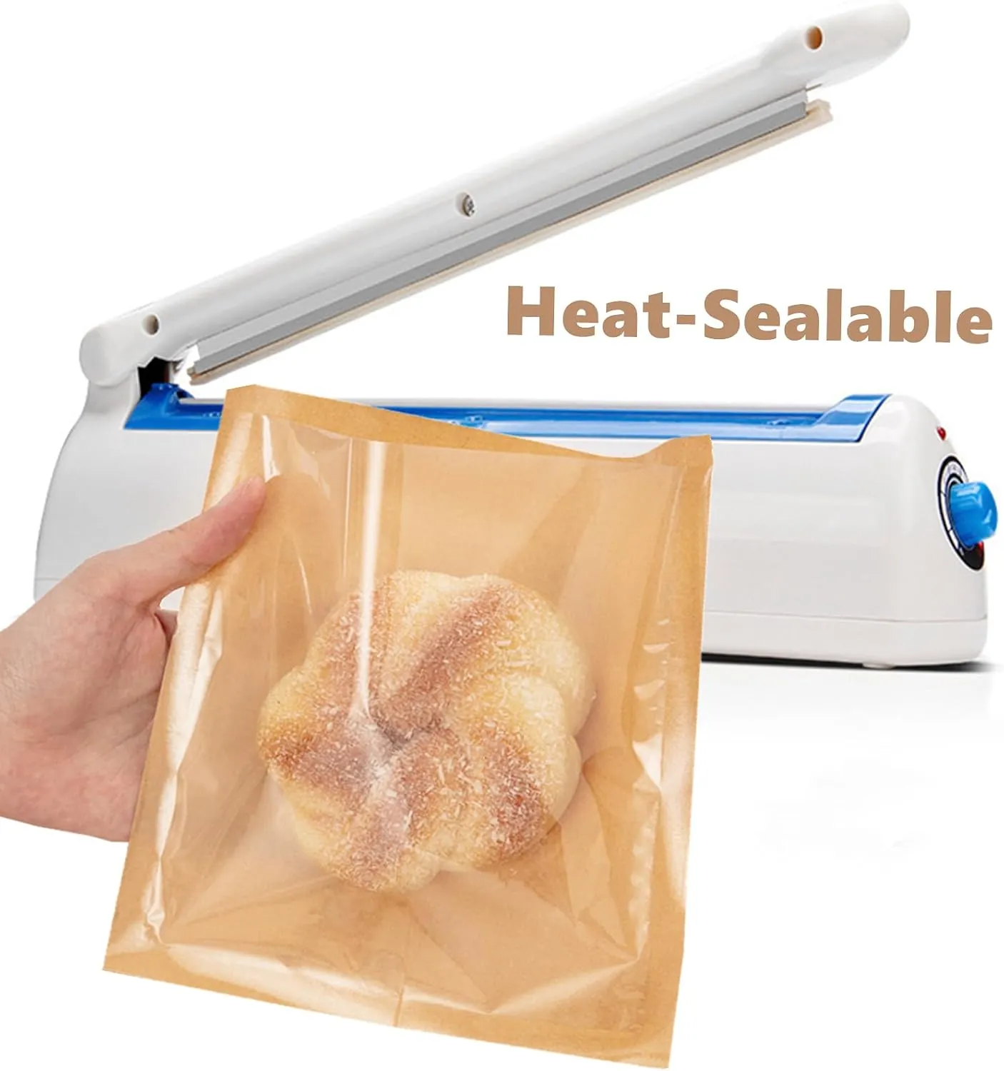 Ocmoiy 100ct Heat-Sealable Bakery Bags with Window for Egg Sandwich, Donut, Cookies Packaging, 7.1x7.5 Inches Clear Front Paper Treat bags To go, Grease-Resistant (100)