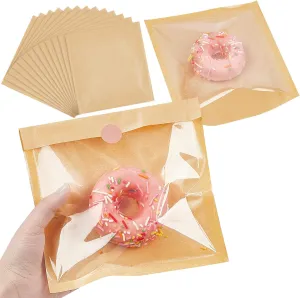 Ocmoiy 100ct Heat-Sealable Bakery Bags with Window for Egg Sandwich, Donut, Cookies Packaging, 7.1x7.5 Inches Clear Front Paper Treat bags To go, Grease-Resistant (100)