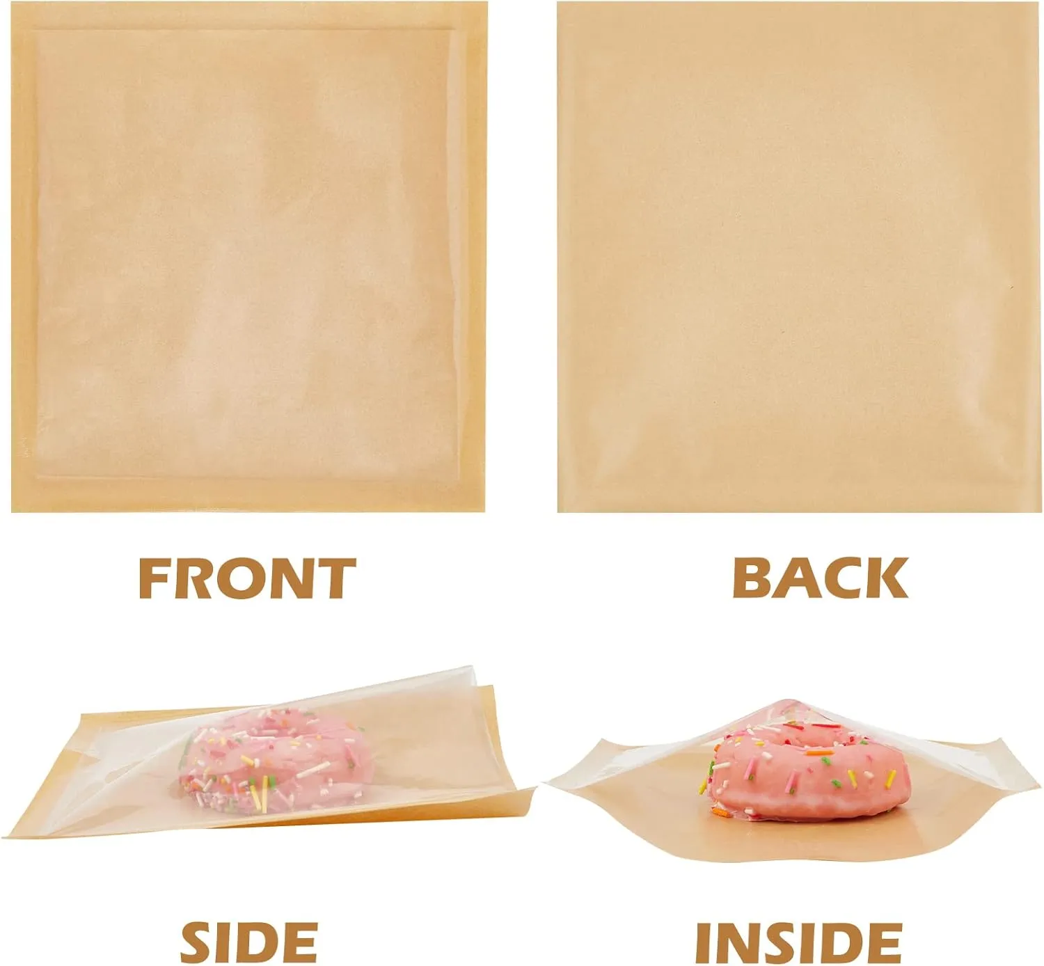 Ocmoiy 100ct Heat-Sealable Bakery Bags with Window for Egg Sandwich, Donut, Cookies Packaging, 7.1x7.5 Inches Clear Front Paper Treat bags To go, Grease-Resistant (100)
