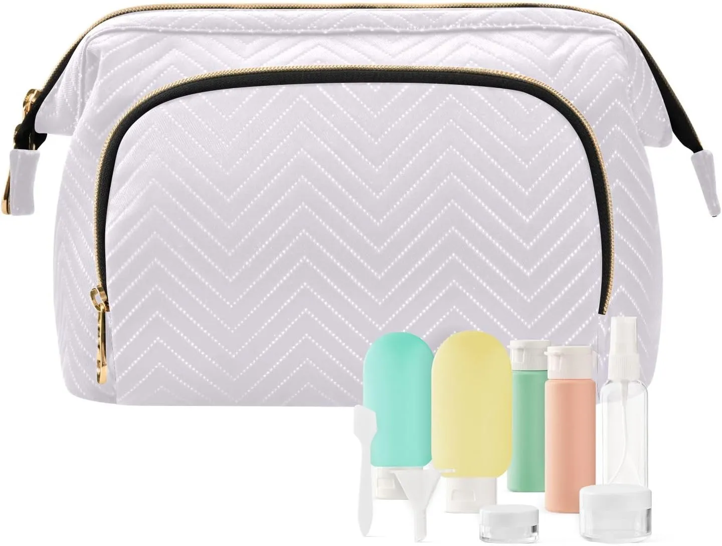 ODAWA Large Capacity Cosmetic Bags Magnolia Wide-open Pouch Purse with 9-Piece Accessory Set, Roomy Cosmetic Bag for Women and Girls
