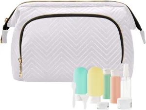 ODAWA Large Capacity Cosmetic Bags Magnolia Wide-open Pouch Purse with 9-Piece Accessory Set, Roomy Cosmetic Bag for Women and Girls