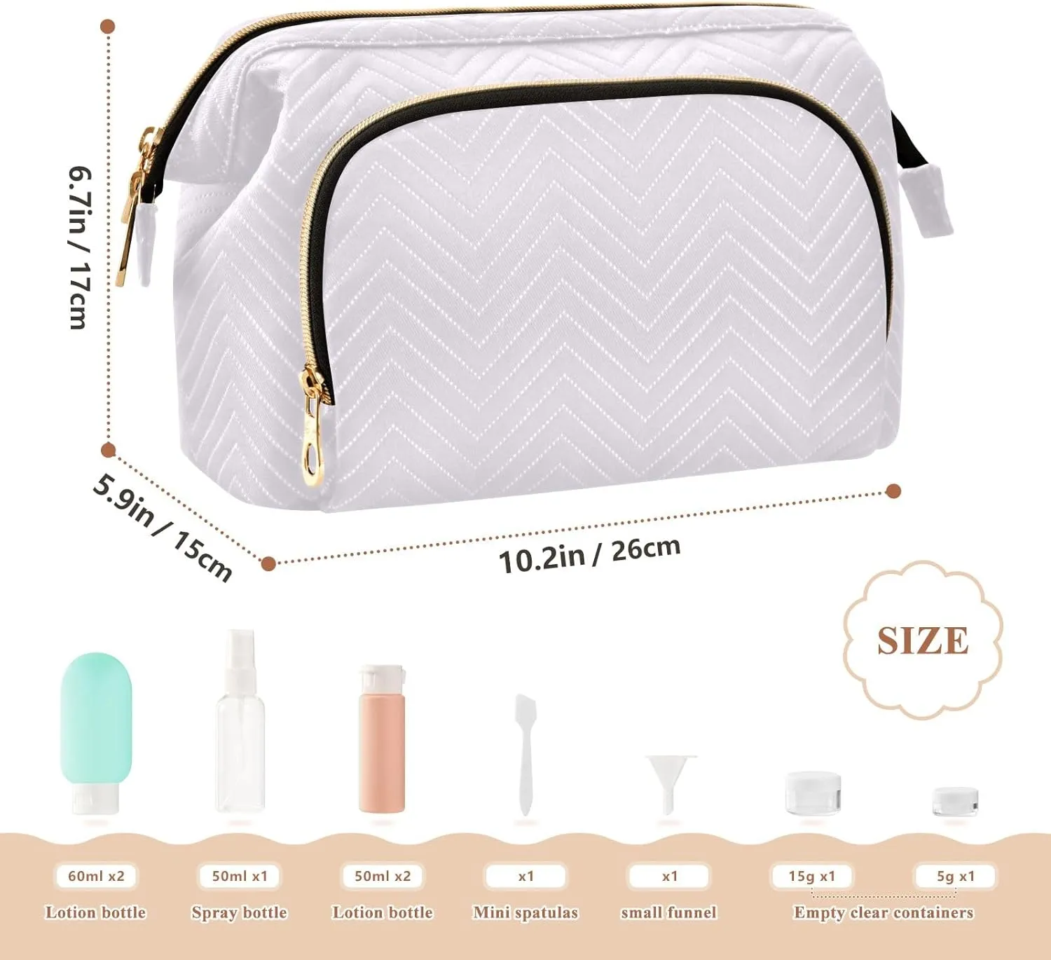 ODAWA Large Capacity Cosmetic Bags Magnolia Wide-open Pouch Purse with 9-Piece Accessory Set, Roomy Cosmetic Bag for Women and Girls