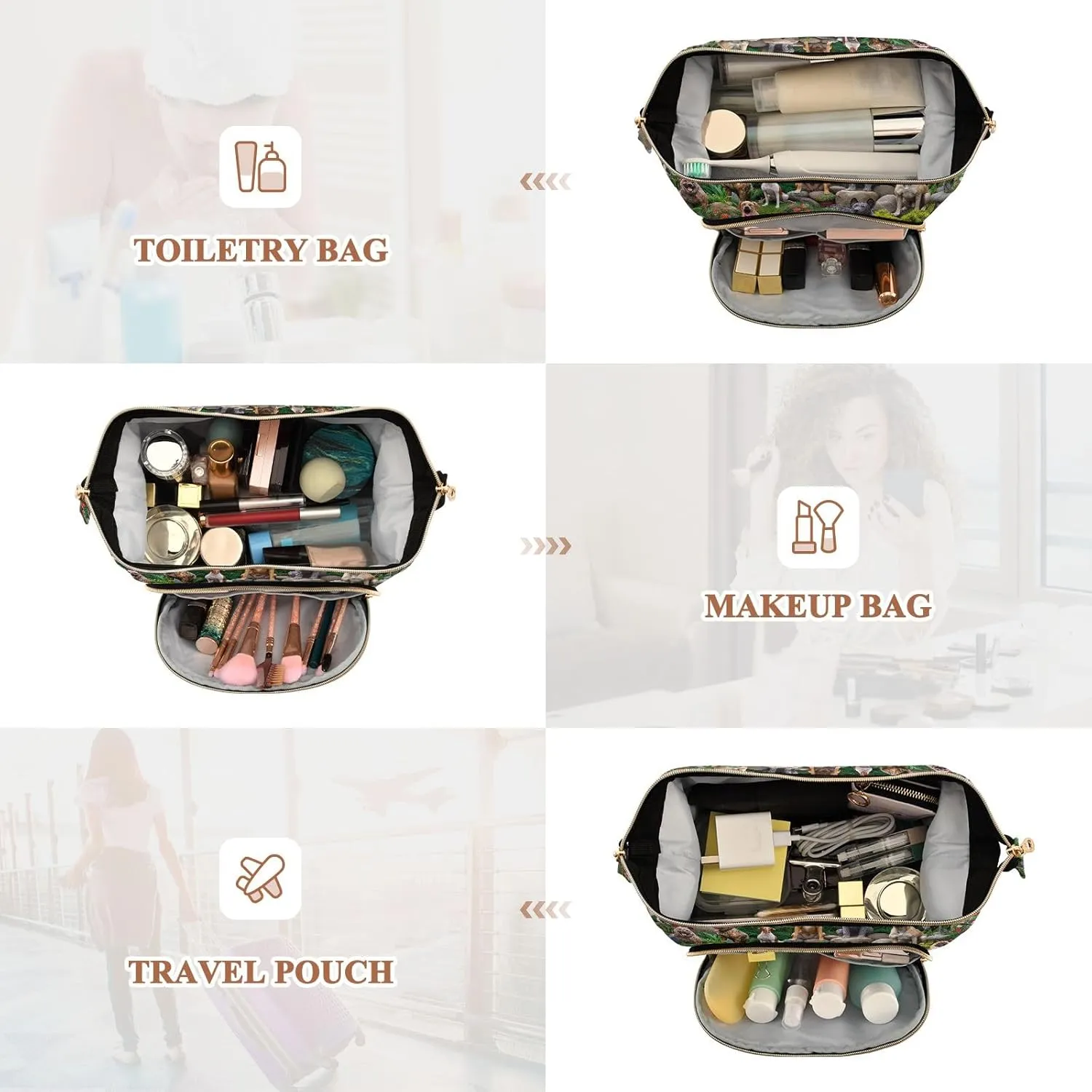 ODAWA Makeup Bag Dogs Pooping in Garden Travel Makeup Organizer Case Cosmetic Bags for Women for Purse