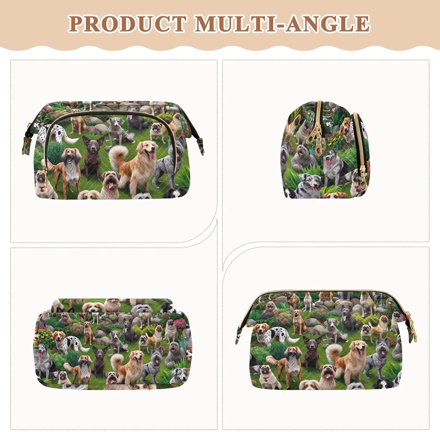 ODAWA Makeup Bag Dogs Pooping in Garden Travel Makeup Organizer Case Cosmetic Bags for Women for Purse