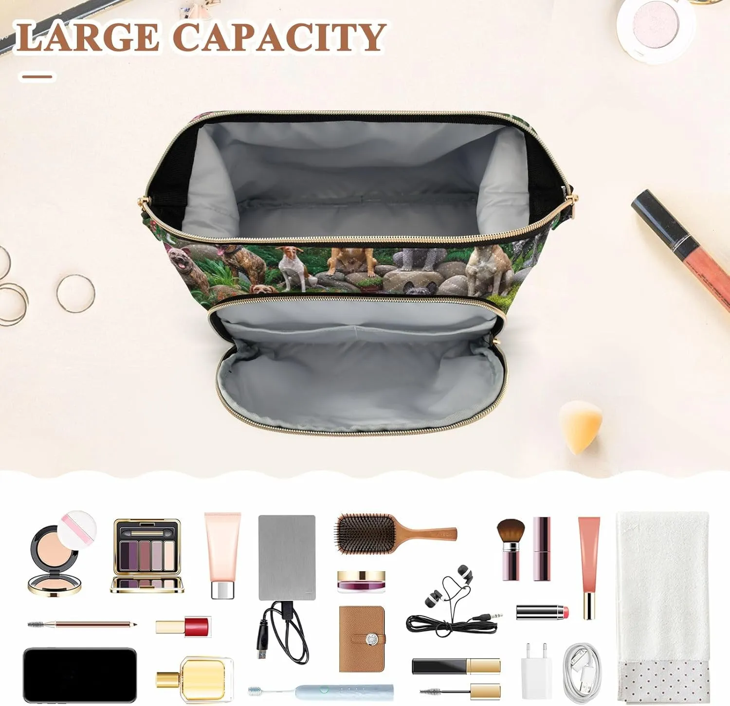 ODAWA Makeup Bag Dogs Pooping in Garden Travel Makeup Organizer Case Cosmetic Bags for Women for Purse