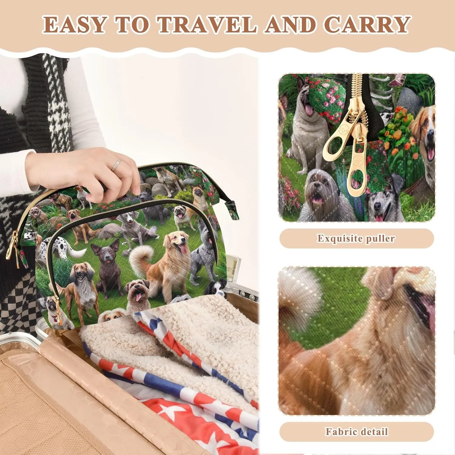 ODAWA Makeup Bag Dogs Pooping in Garden Travel Makeup Organizer Case Cosmetic Bags for Women for Purse