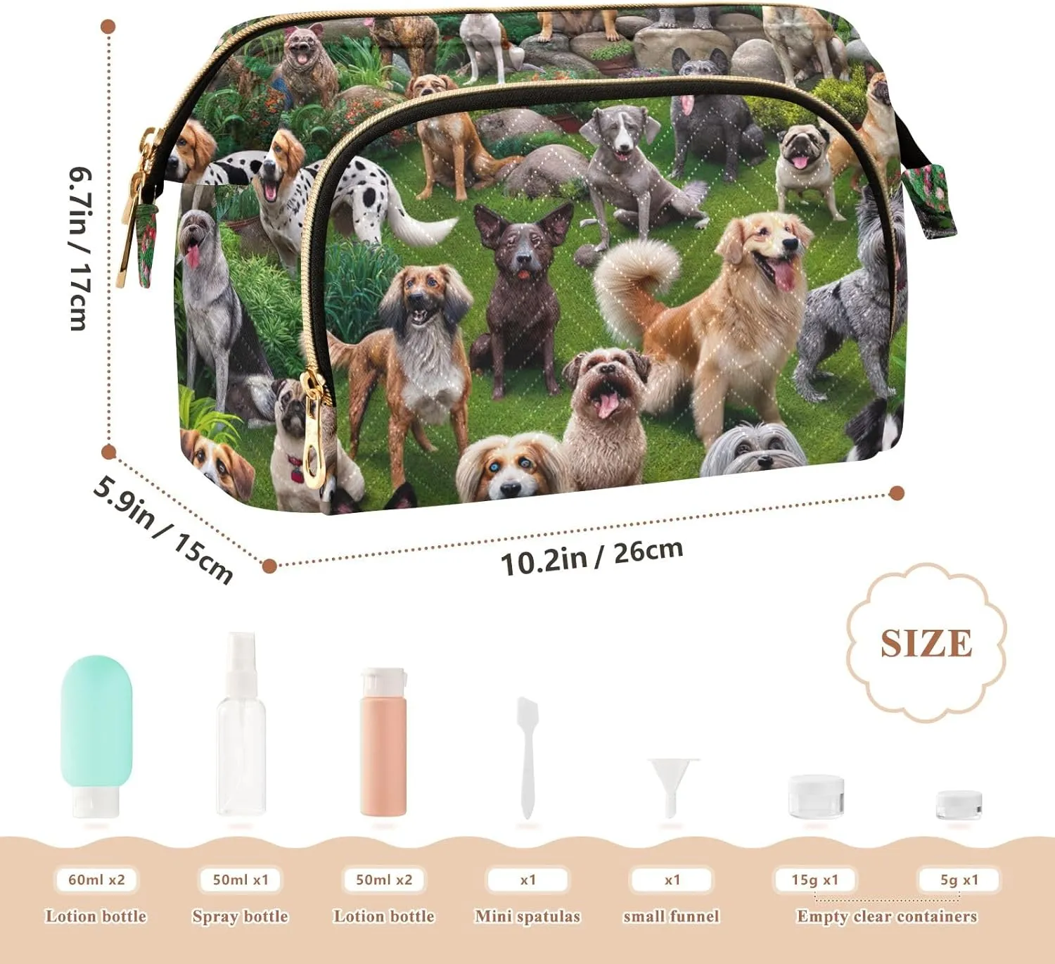 ODAWA Makeup Bag Dogs Pooping in Garden Travel Makeup Organizer Case Cosmetic Bags for Women for Purse
