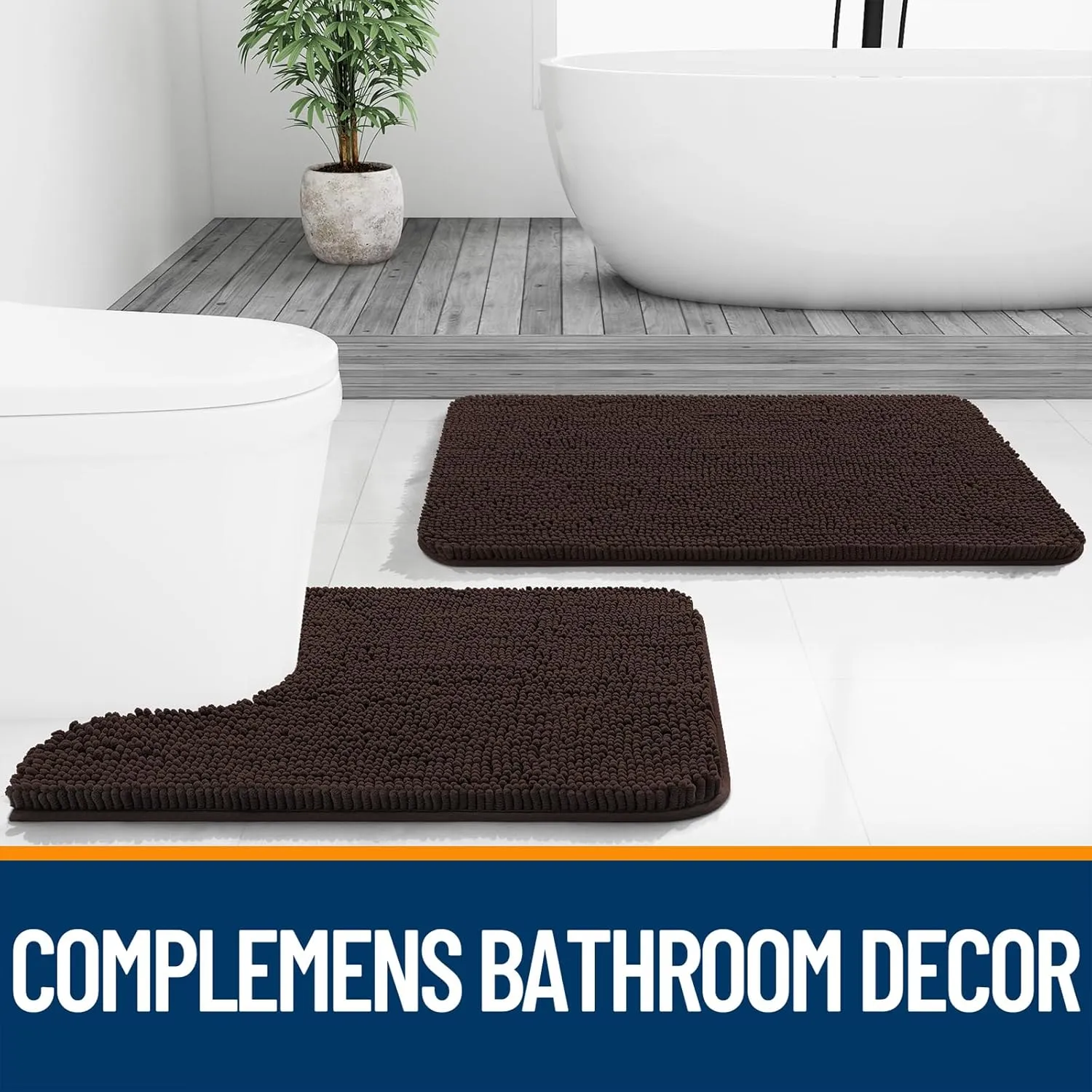 OLANLY Bathroom Rugs 30x20, Extra Soft Absorbent Chenille Bath Rugs, Rubber Backing Quick Dry, Machine Washable Bath Mats for Bathroom Floor, Tub and Shower, Home Decor Accessories, Brown