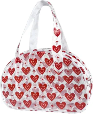 ONEART Portable Clear Makeup Bag Heart Theme Waterproof Half-moon Handbags with Zipper Cosmetic Pouch for Women Wash Bag