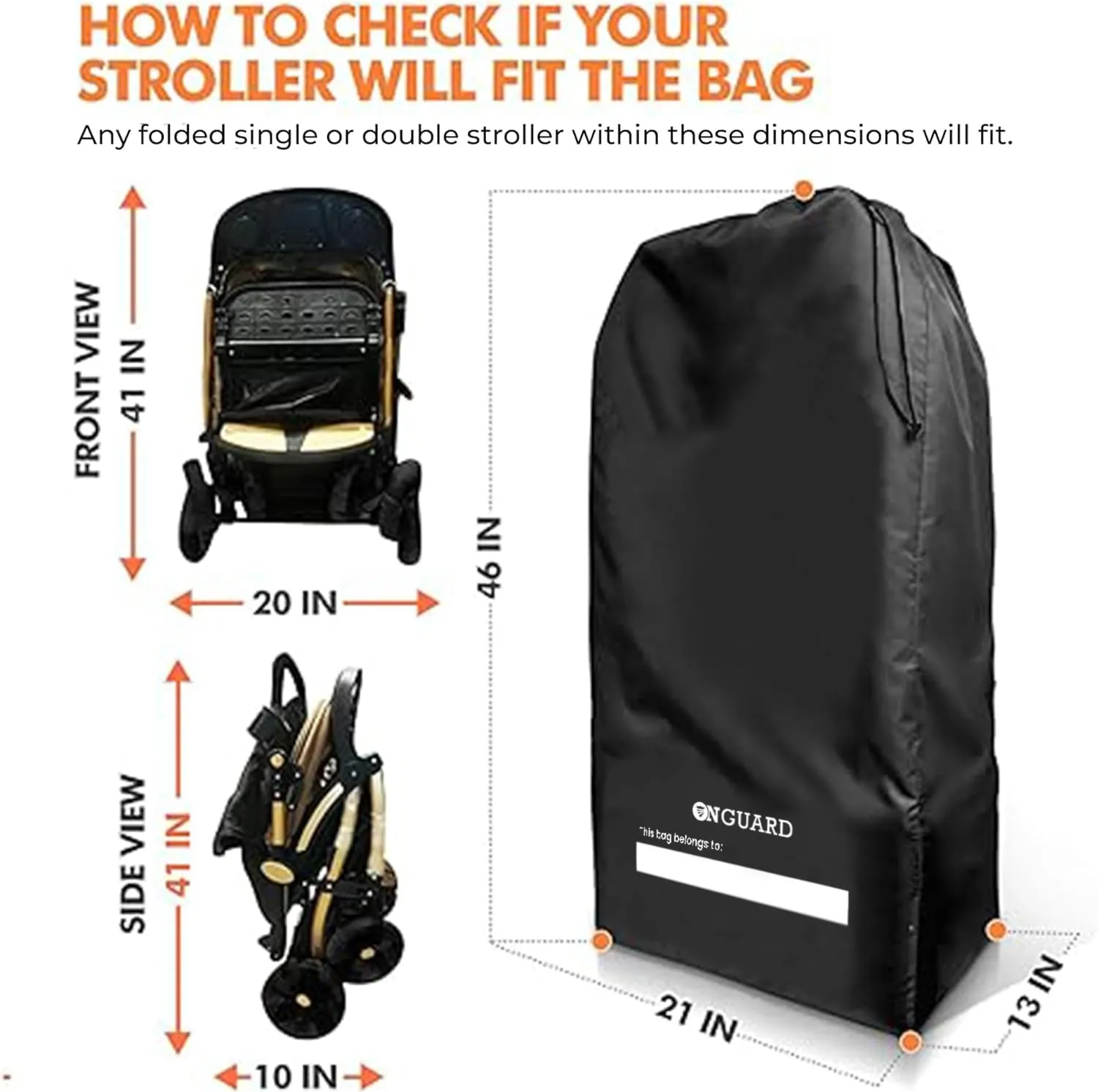 ONGUARD Waterproof Single and Double Stroller Bag for Airplane - Travel Stroller Cover for Air Travel and Storage - Gate Check Bag Backpack- Baby Airplane Essentials - Black