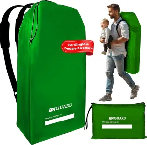 ONGUARD Waterproof Single and Double Stroller Bag for Airplane - Travel Stroller Cover for Air Travel and Storage - Gate Check Bag Backpack- Baby Airplane Essentials - Green