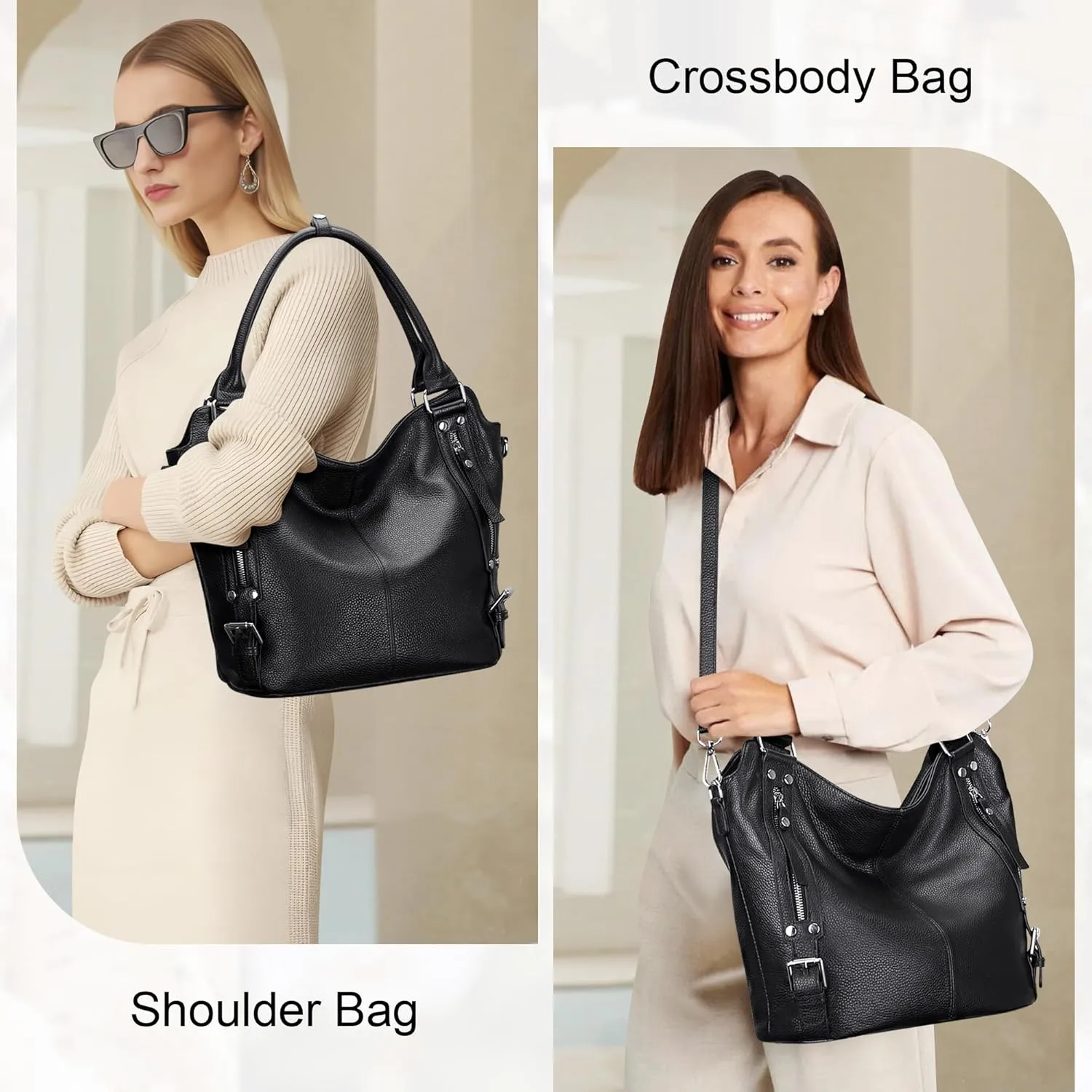 Over Earth Genuine Leather Handbags for Women Hobo Shoulder Bags Ladies Tote Bag