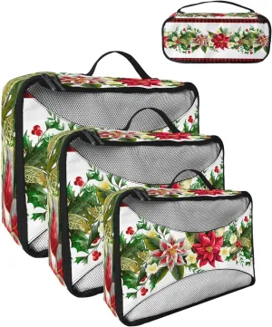 Packing Cubes for Travel, 4 Set Travel Packing Organized Cubes Christmas Red and White Poinsettia Black White Plaid Waterproof Luggage Organizer Laundry Bag Travel Accessories for Carry On Suitcases