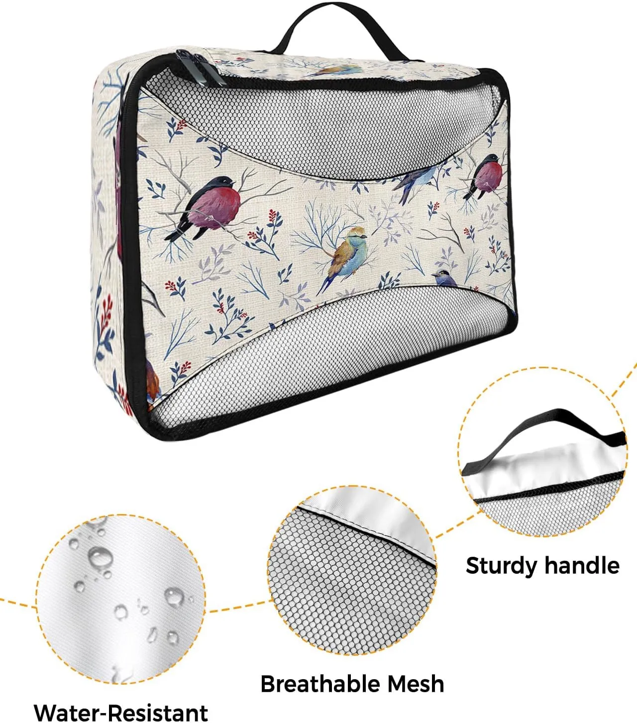 Packing Cubes for Travel, 4 Set Travel Packing Organized Cubes Christmas Robin Bird Berries Leaves Waterproof Luggage Organizer with Laundry Bag Shoe Bag Travel Accessories for Carry On Suitcases