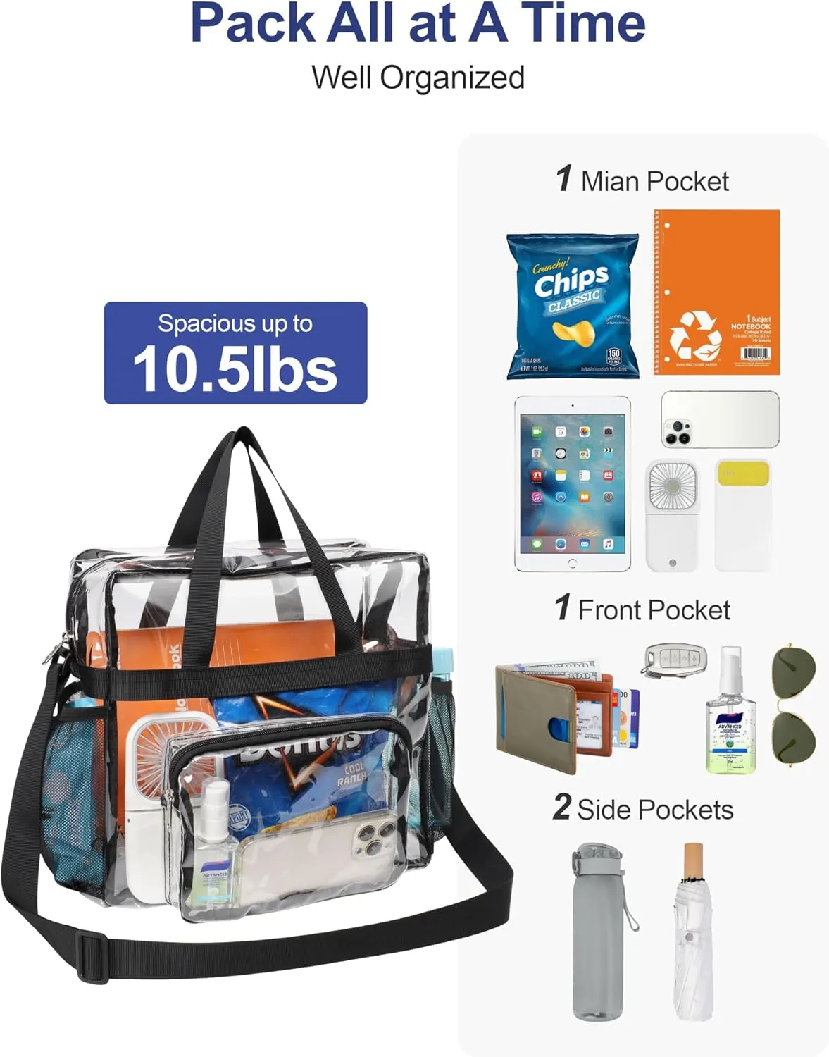 PACKISM Clear Bag 12x6x12 Stadium Approved - Clear Tote Bag for Sport Events Game Day Concert and Work