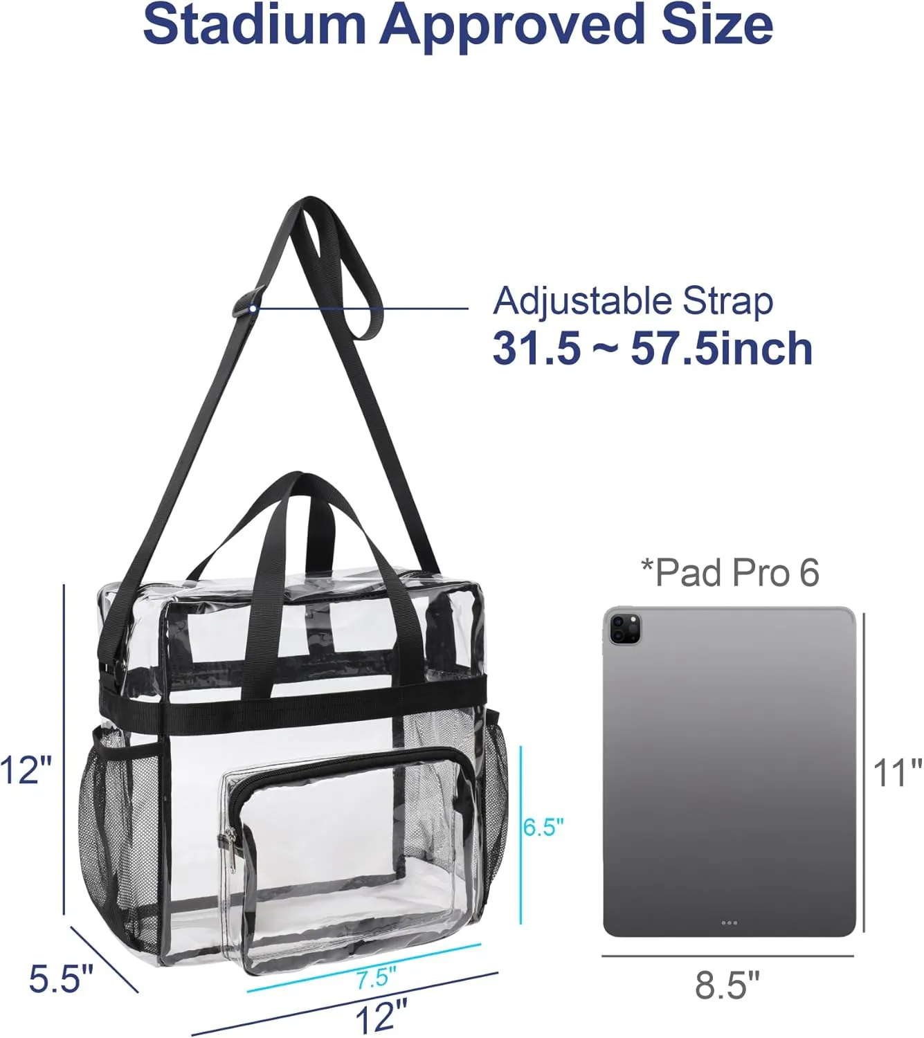 PACKISM Clear Bag 12x6x12 Stadium Approved - Clear Tote Bag for Sport Events Game Day Concert and Work