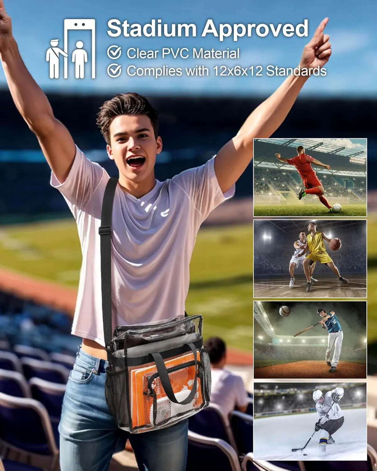 PACKISM Clear Bag 12x6x12 Stadium Approved - Clear Tote Bag for Sport Events Game Day Concert and Work