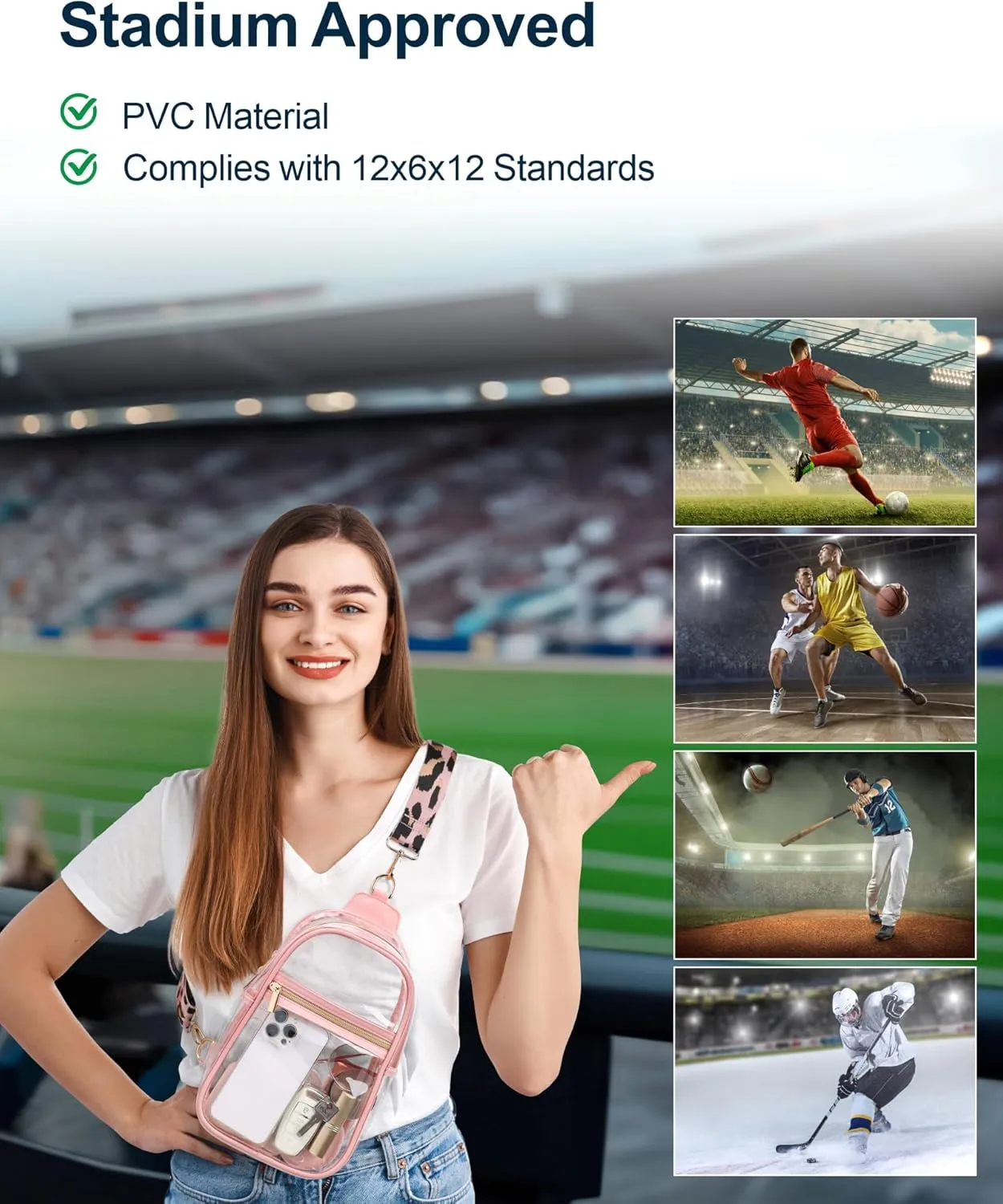 PACKISM Clear Bag for Stadium Events - Clear Sling Bag for Sport Concert, Clear Crossbody Bags for Women with Comfortable Strap