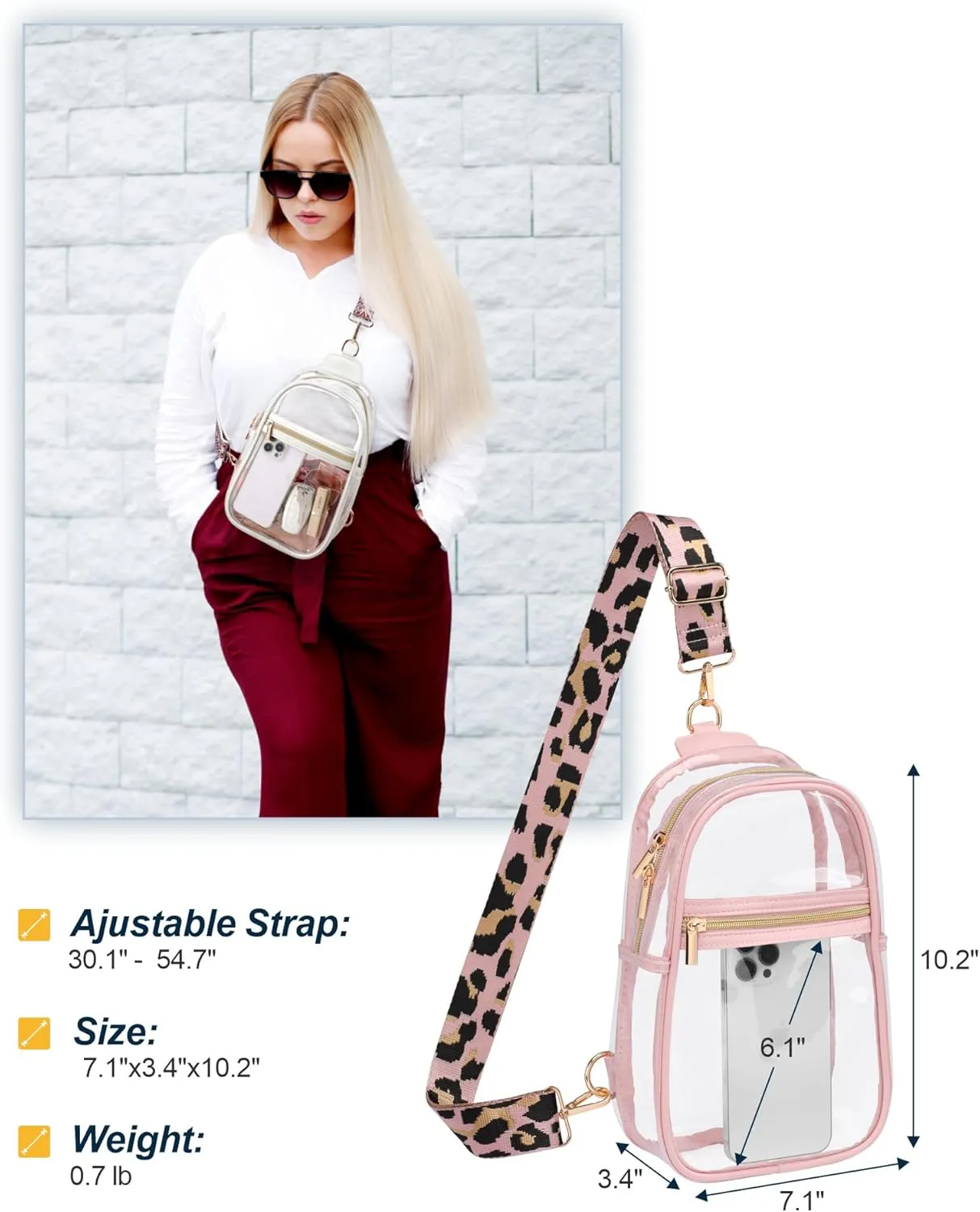 PACKISM Clear Bag for Stadium Events - Clear Sling Bag for Sport Concert, Clear Crossbody Bags for Women with Comfortable Strap