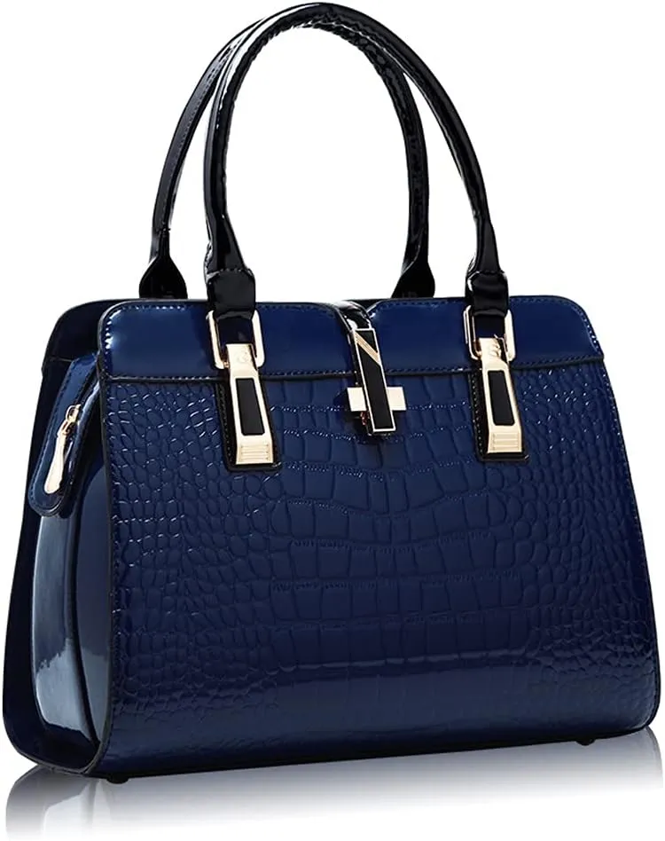 Patent Leather Handbags for Women Crocodile Print Shoulder Bag Top Handle Crossbody Bag Zipper Closure Tote Bag Purse