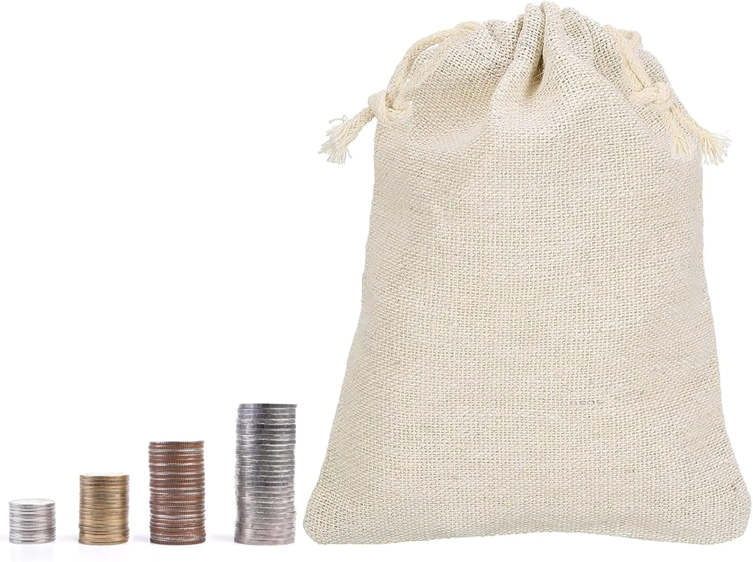 PATIKIL 10"x8" Coin Money Sacks Bag, 6 Pack Bank Deposit Change Transit Bags Cash Bag with Drawstring Currency Bags Gift Bag Style 1, Beige