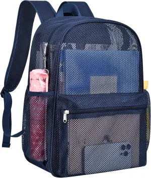 Paxiland Mesh Backpack Lightweight See Through Backpack for Commuting Swimming Travel Beach Outdoor Sports - Blue