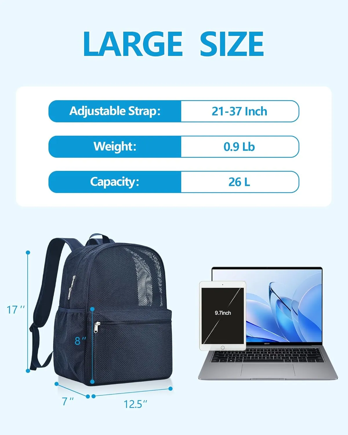 Paxiland Mesh Backpack Lightweight See Through Backpack for Commuting Swimming Travel Beach Outdoor Sports - Blue