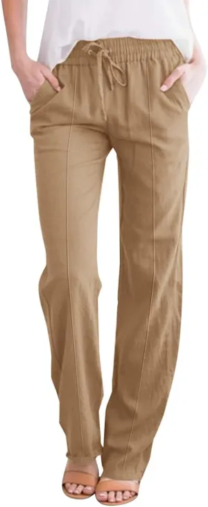 Petite Beach Pants for Women Comfortable Fit Solid Classic Friends' Gathering Big and Tall Linen Daily Outing Trendy Trousers