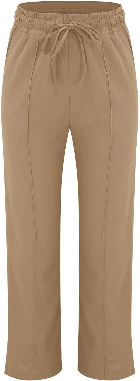 Petite Beach Pants for Women Comfortable Fit Solid Classic Friends' Gathering Big and Tall Linen Daily Outing Trendy Trousers