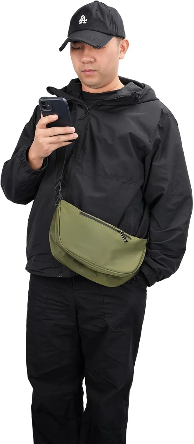 Phromis Unisex Nylon Crossbody Bag, Lightweight Shoulder Bag with Wide Cotton Strap, Minimalist Design, Travel, and Commuting