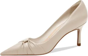 PiePieBuy Womens Pointed Toe Pumps Twist Knot Stiletto Mid Heel Faux Leather Dress Shoes
