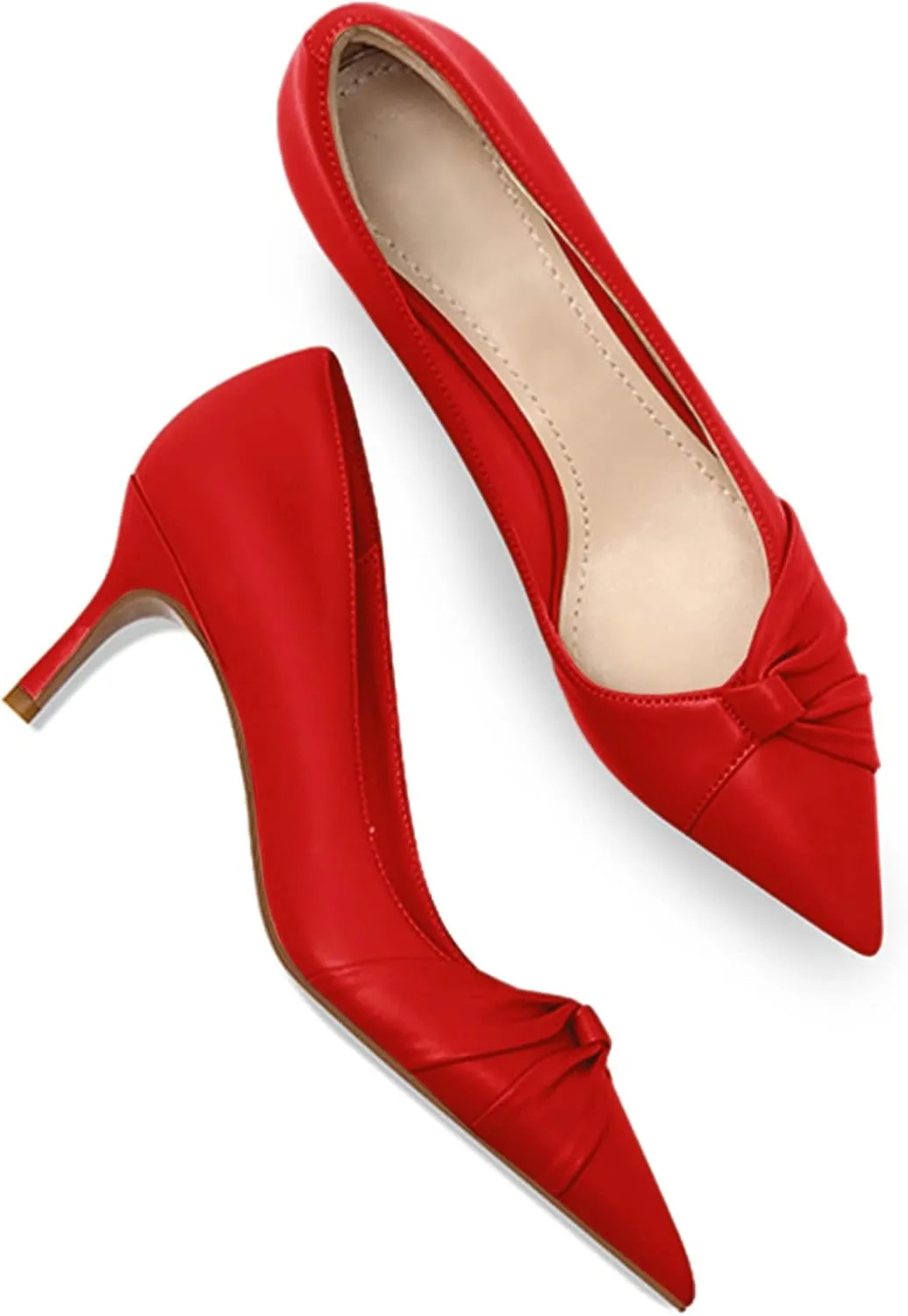 PiePieBuy Womens Pointed Toe Pumps Twist Knot Stiletto Mid Heel Faux Leather Dress Shoes