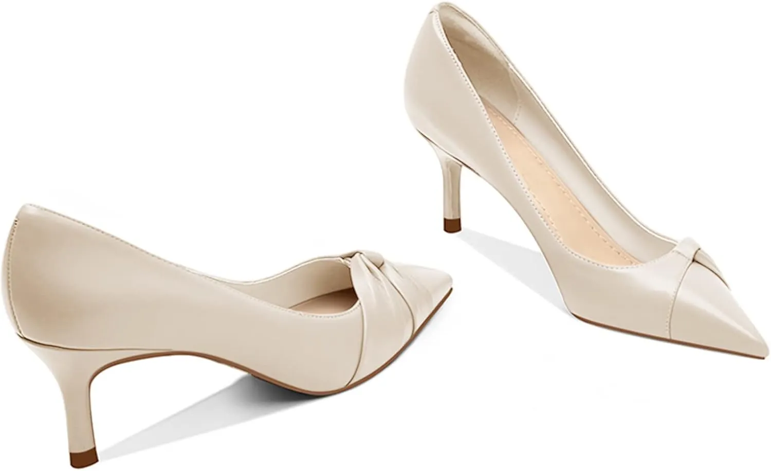 PiePieBuy Womens Pointed Toe Pumps Twist Knot Stiletto Mid Heel Faux Leather Dress Shoes