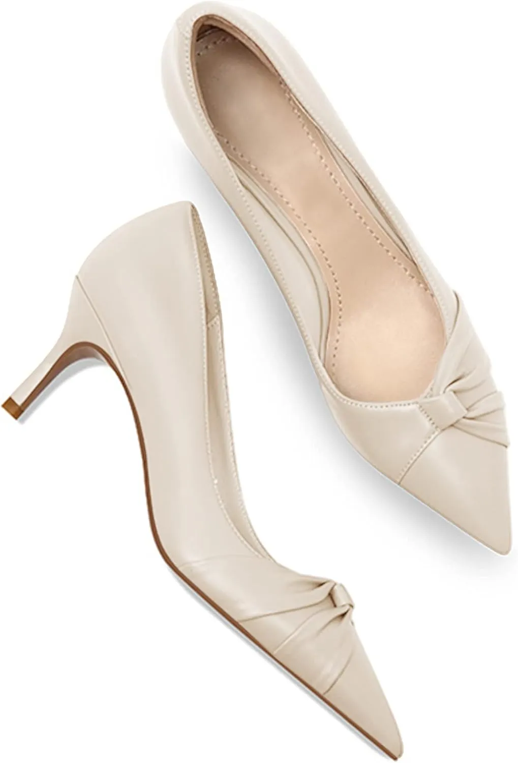 PiePieBuy Womens Pointed Toe Pumps Twist Knot Stiletto Mid Heel Faux Leather Dress Shoes