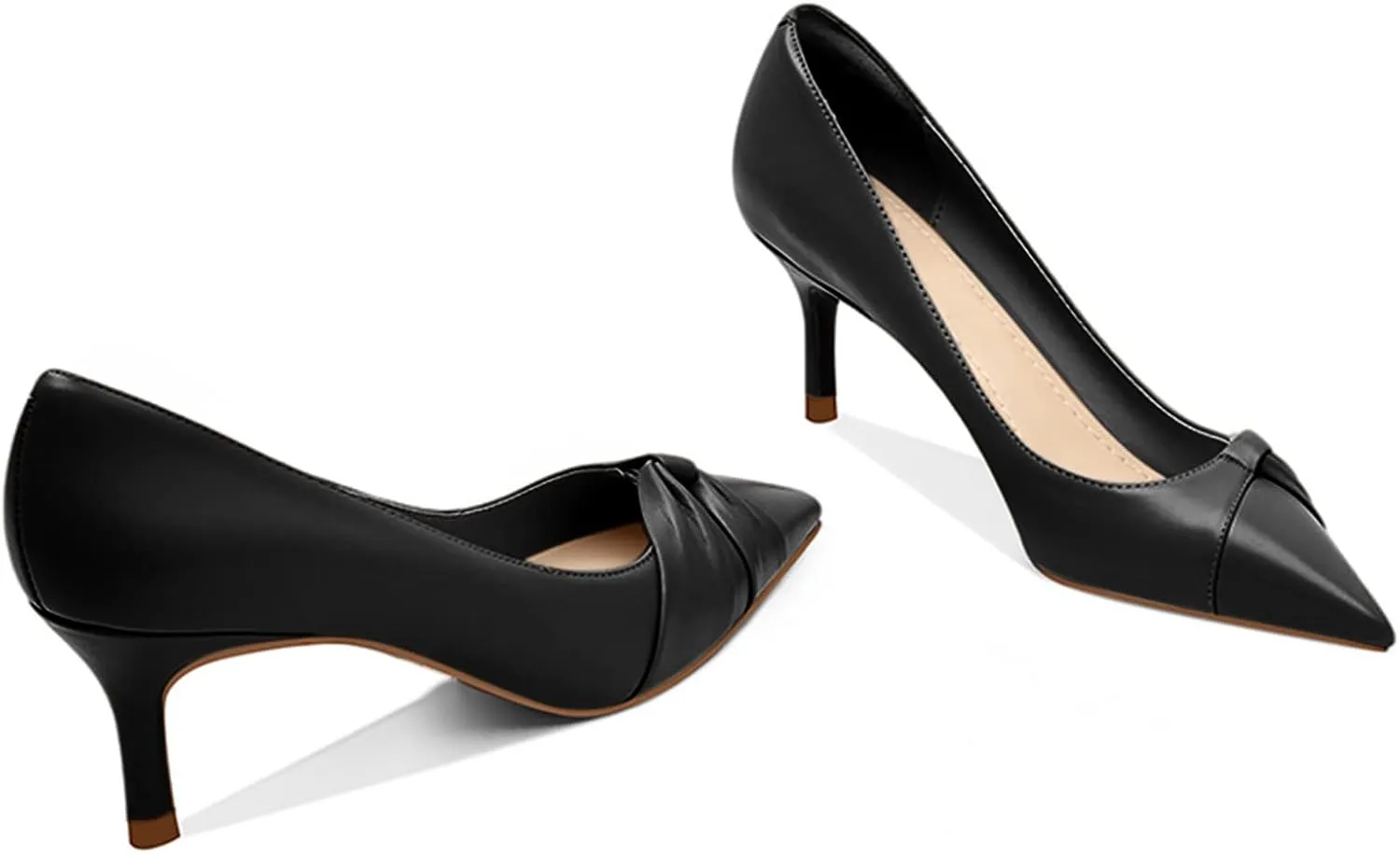 PiePieBuy Womens Pointed Toe Pumps Twist Knot Stiletto Mid Heel Faux Leather Dress Shoes
