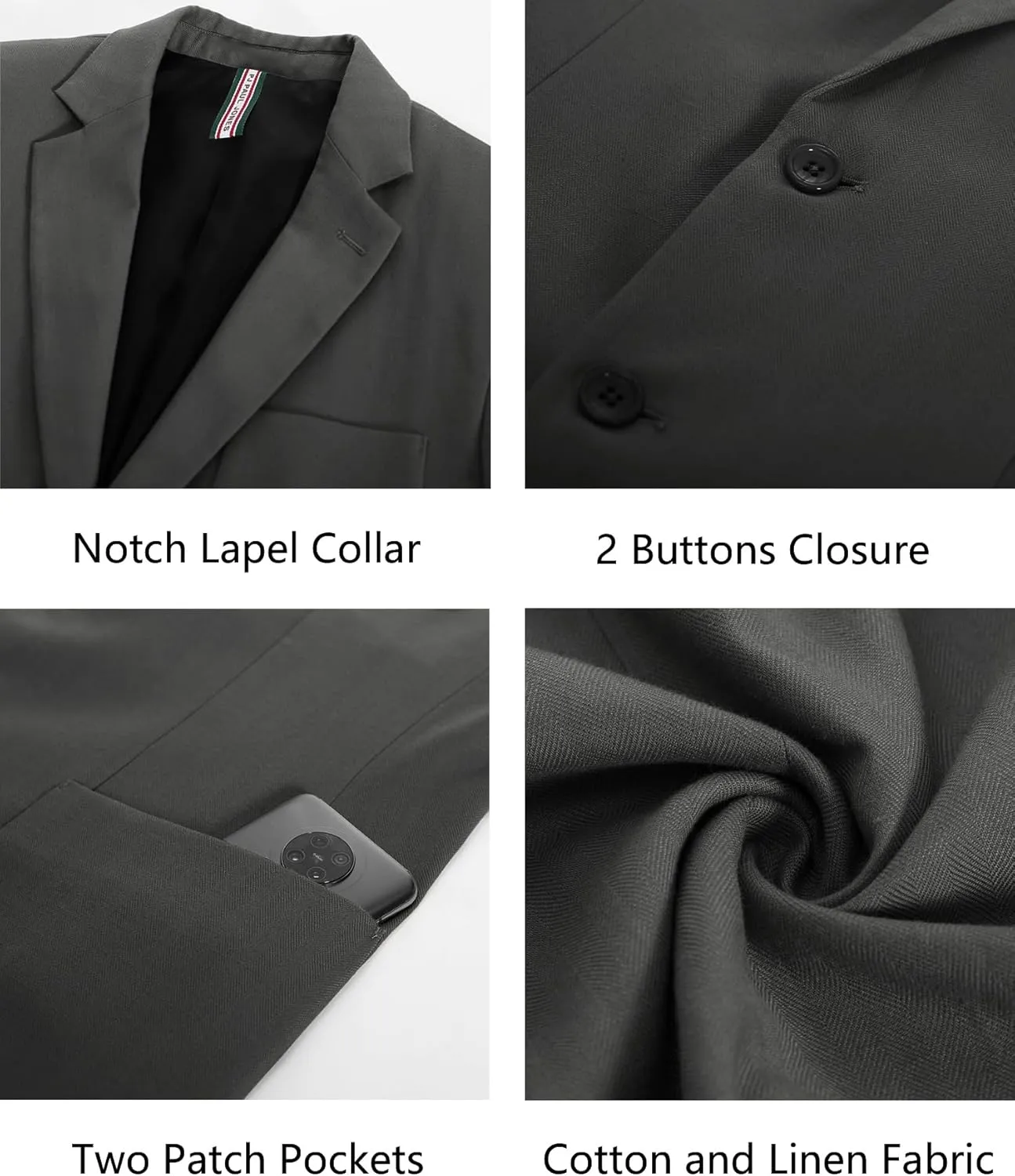 PJ PAUL JONES Men's Blazer Jacket Cotton Linen Sports Coats Regular Fit Two Buttons Herringbone Suit Jackets