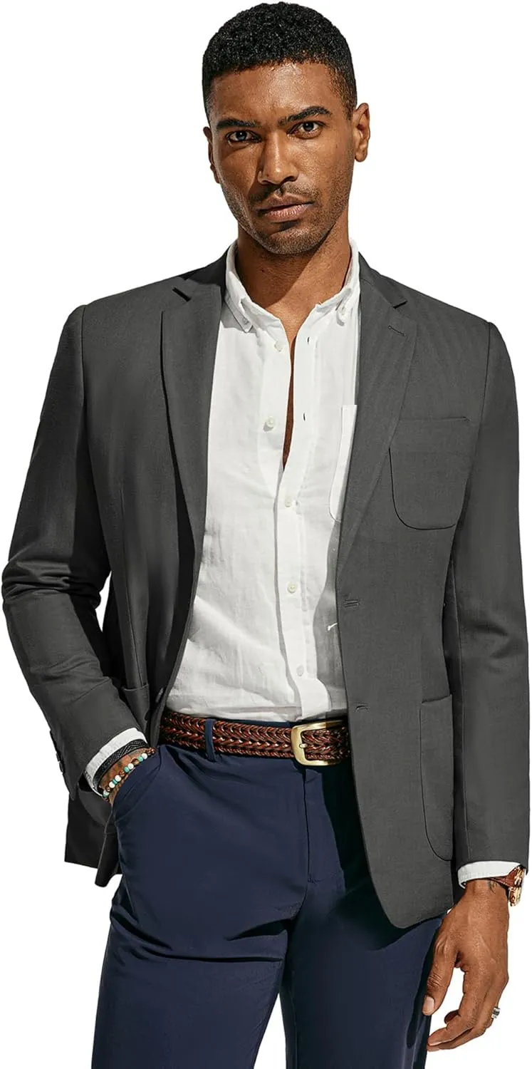 PJ PAUL JONES Men's Blazer Jacket Cotton Linen Sports Coats Regular Fit Two Buttons Herringbone Suit Jackets