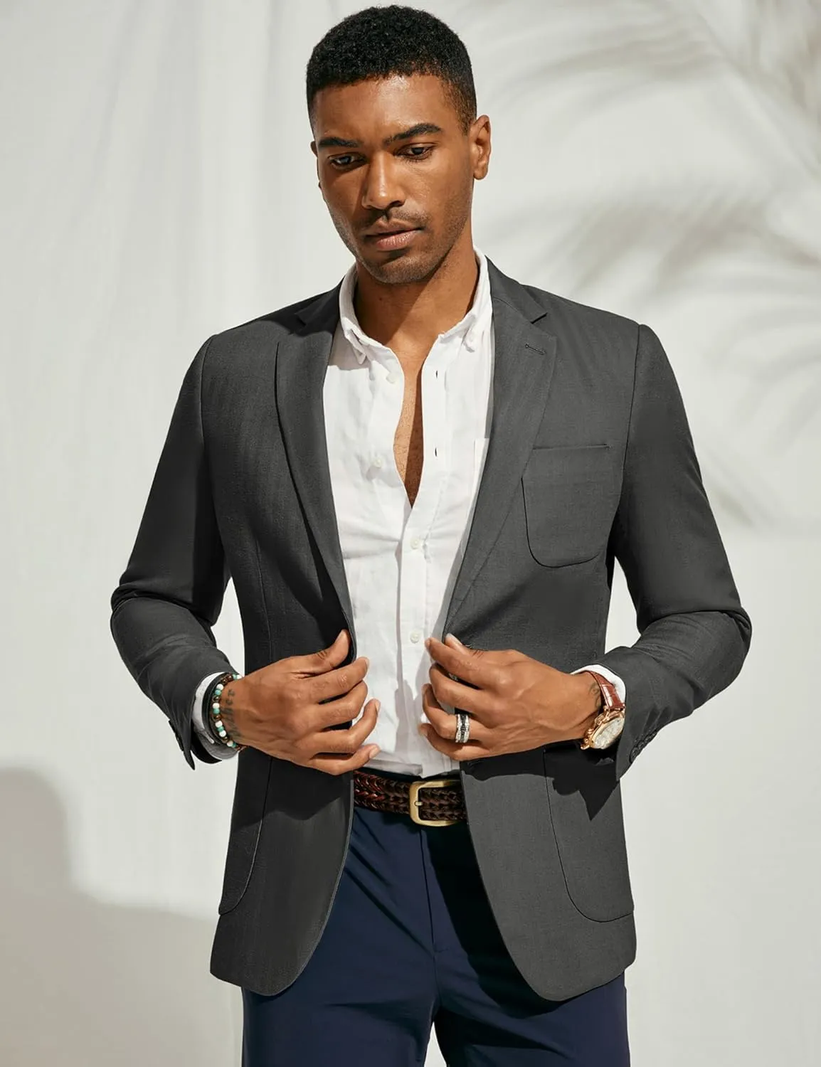 PJ PAUL JONES Men's Blazer Jacket Cotton Linen Sports Coats Regular Fit Two Buttons Herringbone Suit Jackets