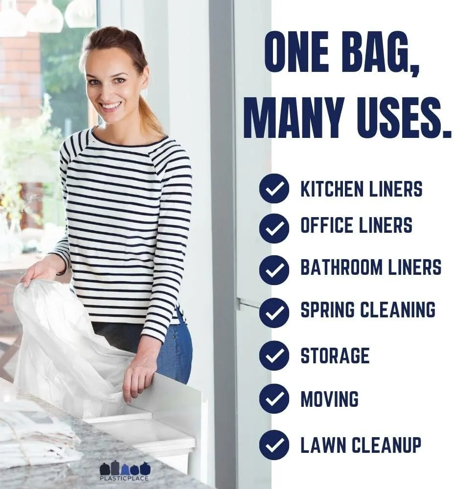 Plasticplace 8 Gallon Trash Bags - 0.7 Mil White Drawstring Garbage Can Liners - 200 Count - Leak-Resistant and Tear-Proof for Kitchen, Bathroom, Office, and Small Trash Cans
