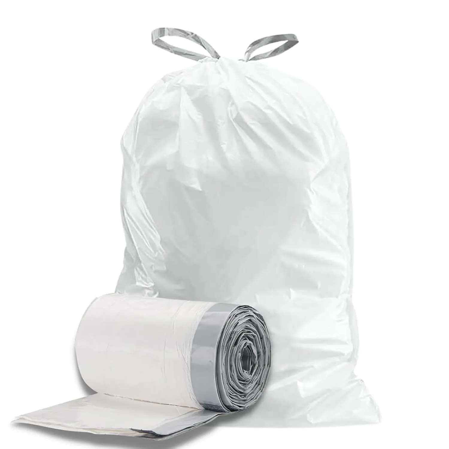 Plasticplace Trash Bags, Compatible with simplehuman Code H Garbage Bags, 8-9 Gallon Trash Can Liners, (100 Count), 18.5"x28" White Drawstring