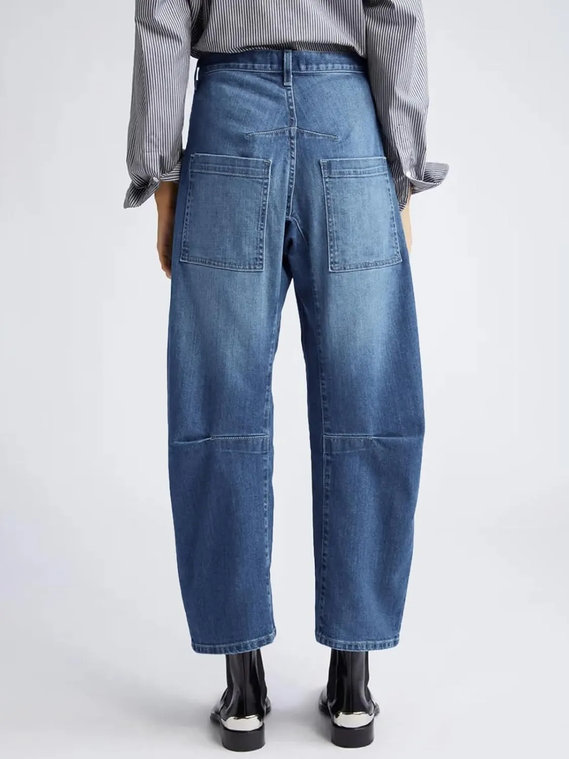 PLNOTME Womens Baggy Barrel Jeans Boyfriend High Waisted Wide Leg Cropped Ankle Denim Pants